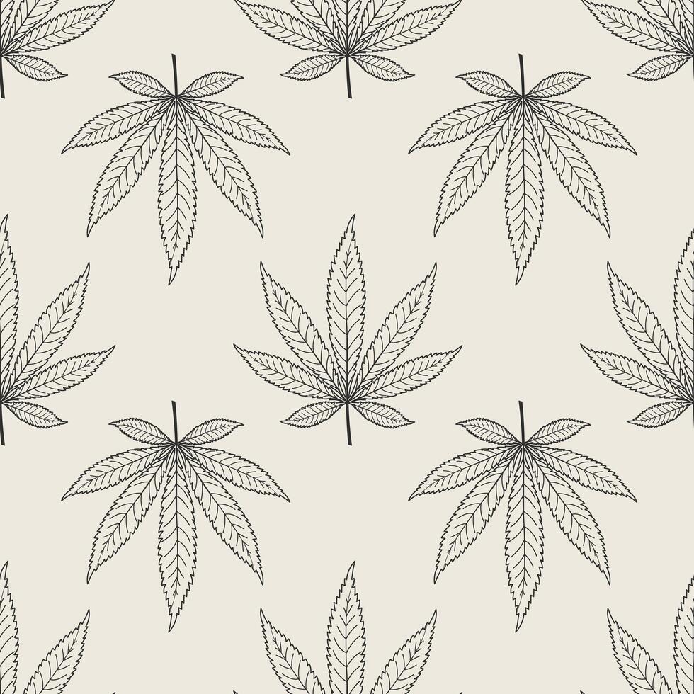 Cannabis leaf background. Marijuana leaves sketch. Seamless pattern of hemp leaves. Illustration. vector