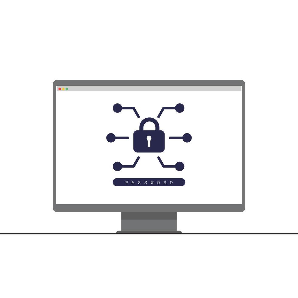 Password Security Protection Icon on Computer Screen with Digital Lock and Network Connection vector