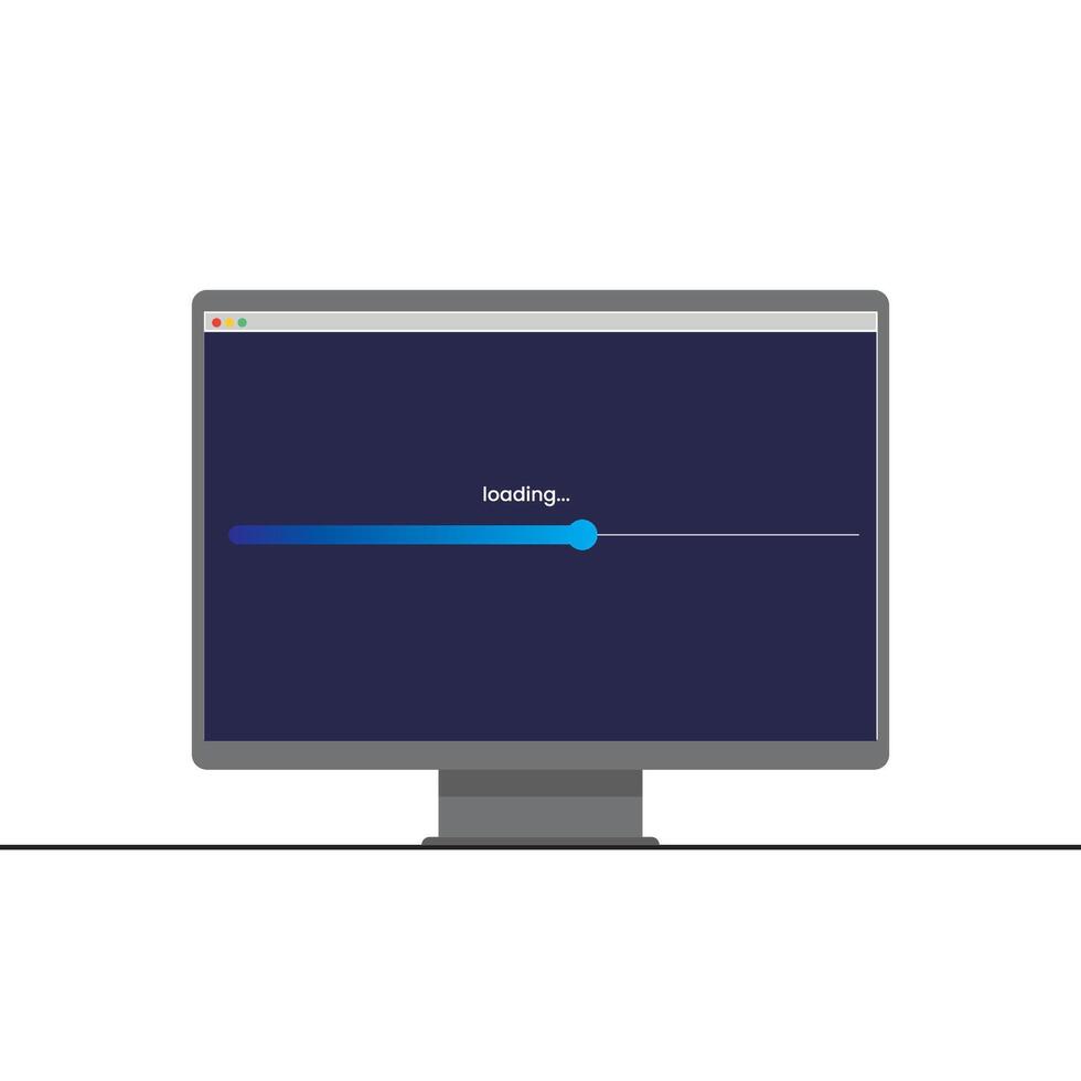 Loading Bar on Computer Screen Progress Indicator for Software Update and Data Processing vector
