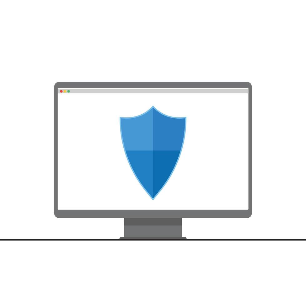 Cybersecurity Shield Protection Icon on Computer Screen for Data Security and Online Safety vector