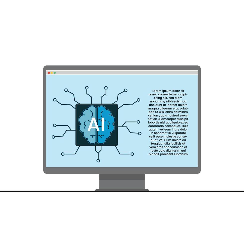 Artificial Intelligence AI Brain Circuit on Computer Screen for Technology and Data Processing vector