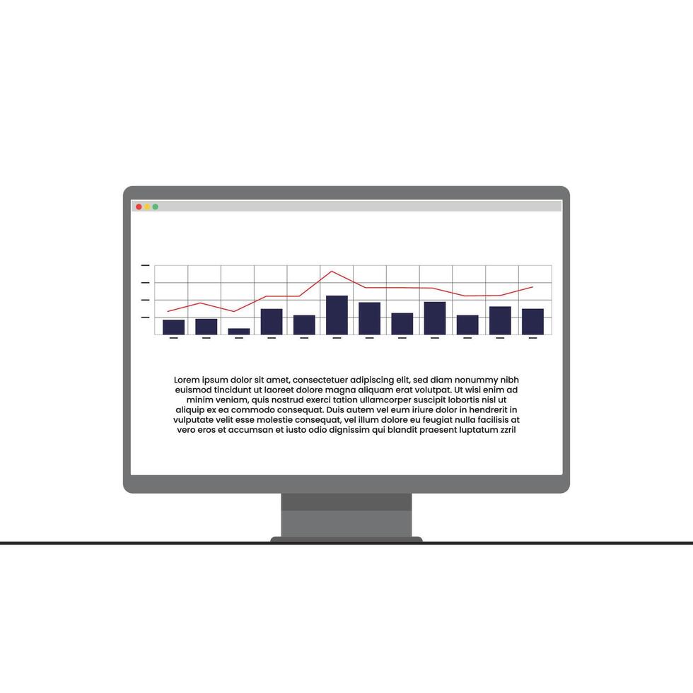 Data Analytics Dashboard with Bar and Line Chart on Computer Screen for Business and Financial Analysis vector