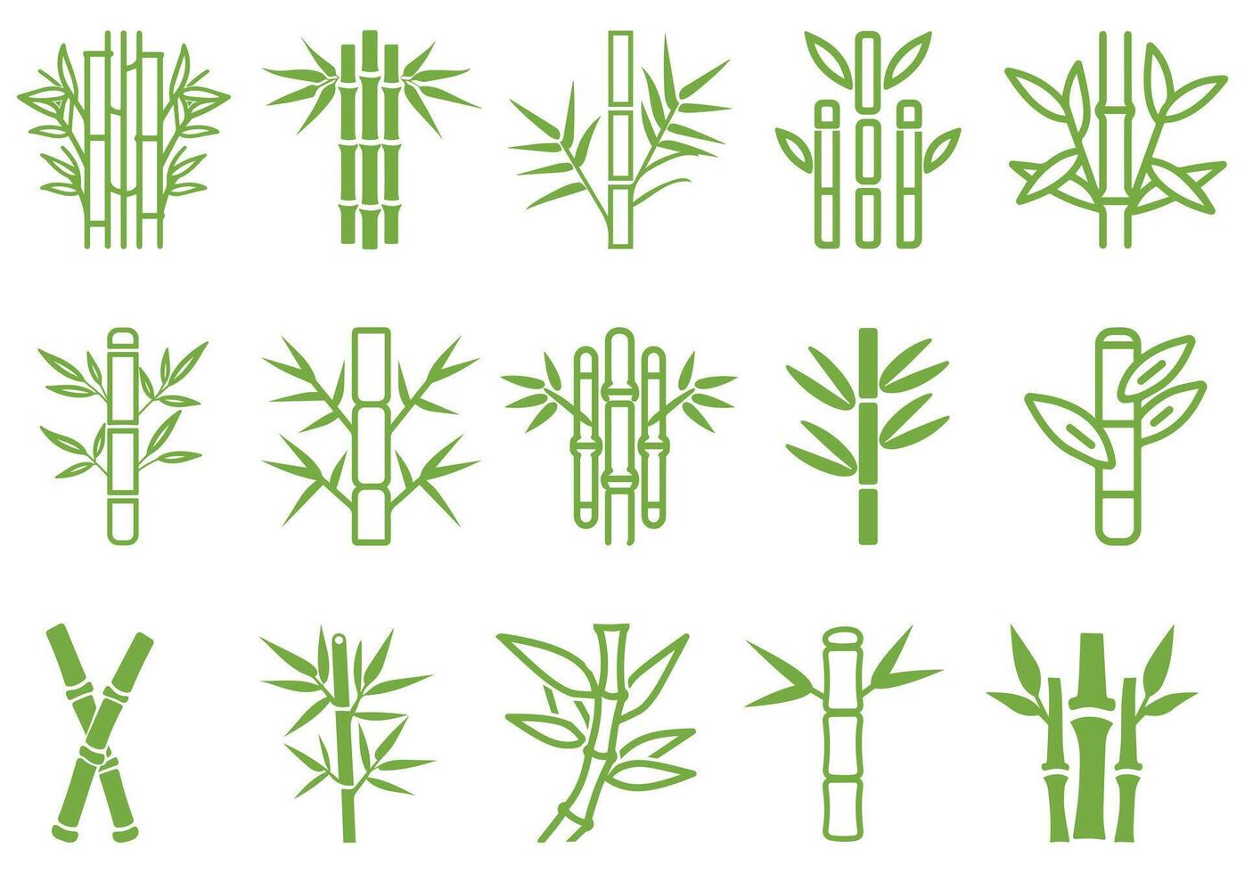 green bamboo stalks icon with leaves, nature's illustration design. vector