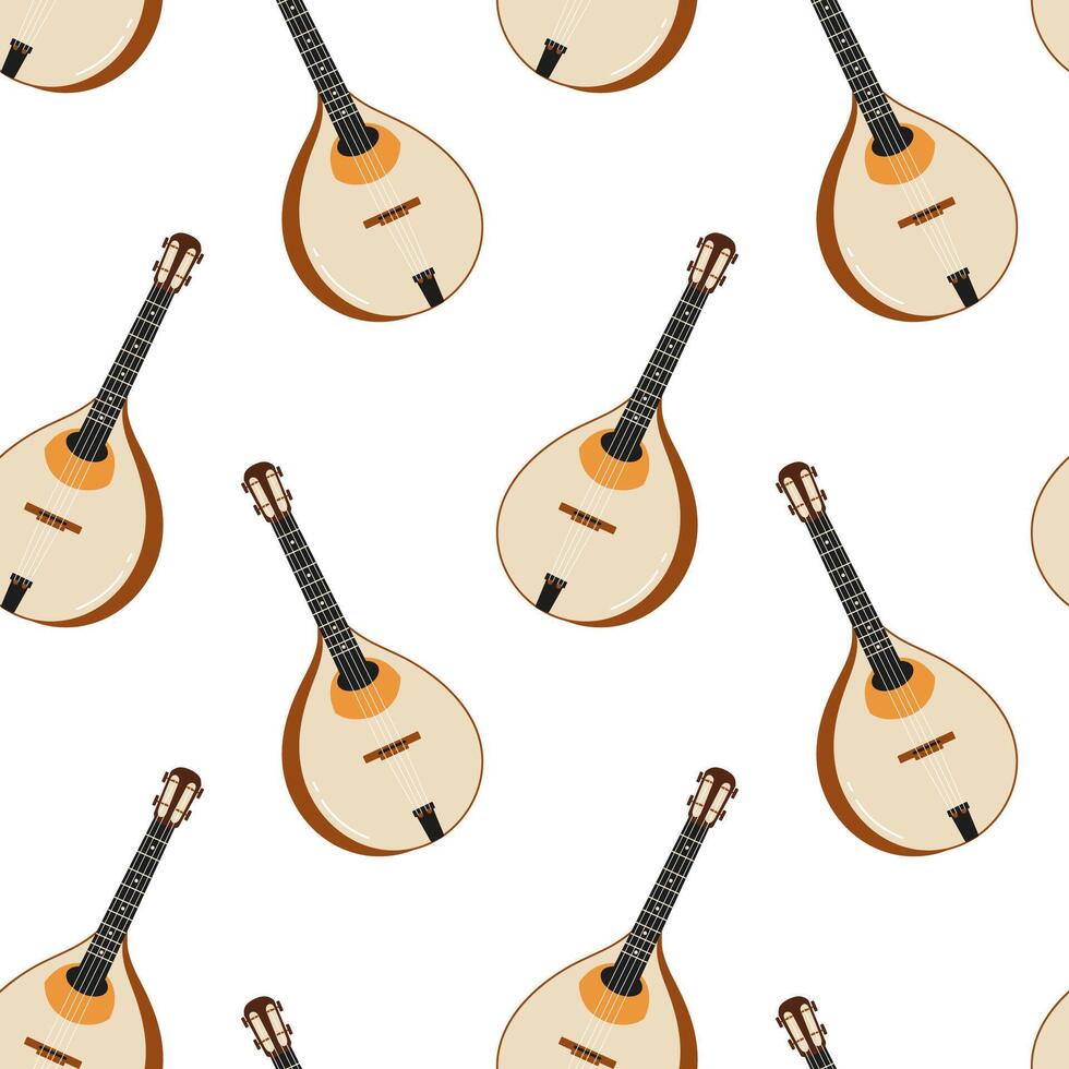 Pattern of musical instruments on white background featuring traditional string instruments vector