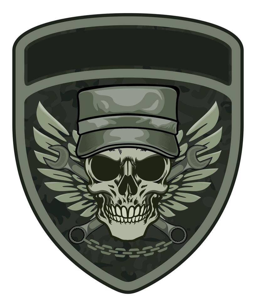 sleeve military army green camouflage chevron military driver with skull in military cap and with wings isolated on white background vector