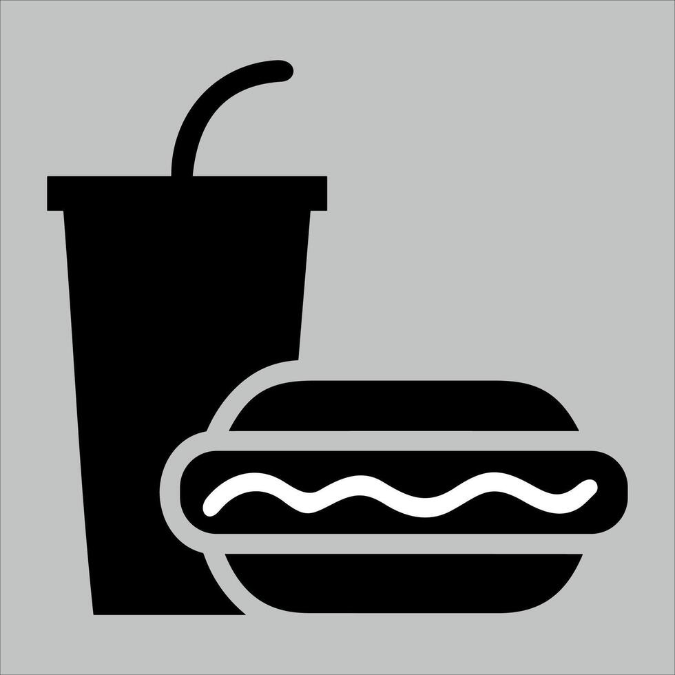 black and white fast food hamburger and drink icon on white background vector
