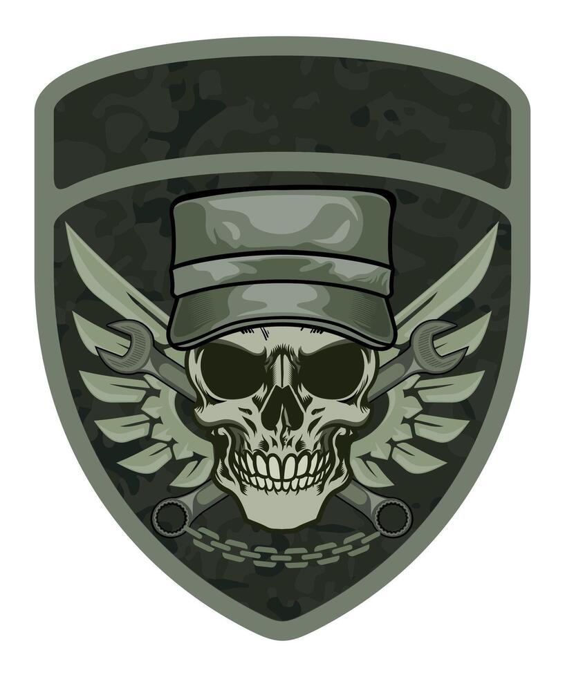 sleeve military army green camouflage chevron military army driver with skull in cap on white background vector