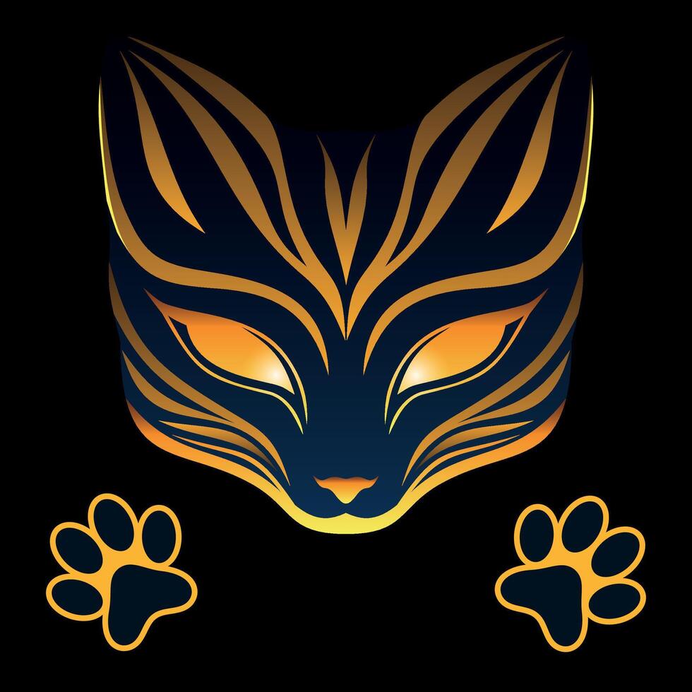 cat face mask with paws on black background vector