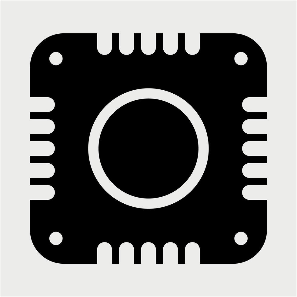 black and white cpu chip icon on white background vector