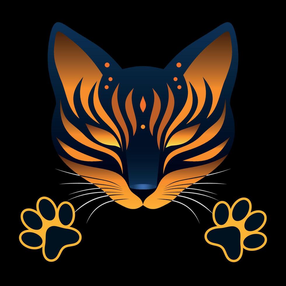 futuristic cat face mask with paws on black background vector