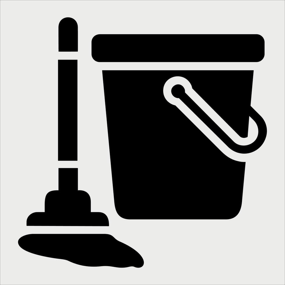 black and white bucket and rag icon on white background vector
