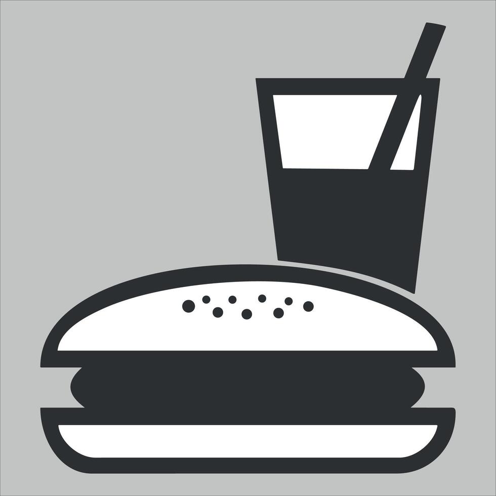 black and white fast food drink and hamburger icon on white background vector