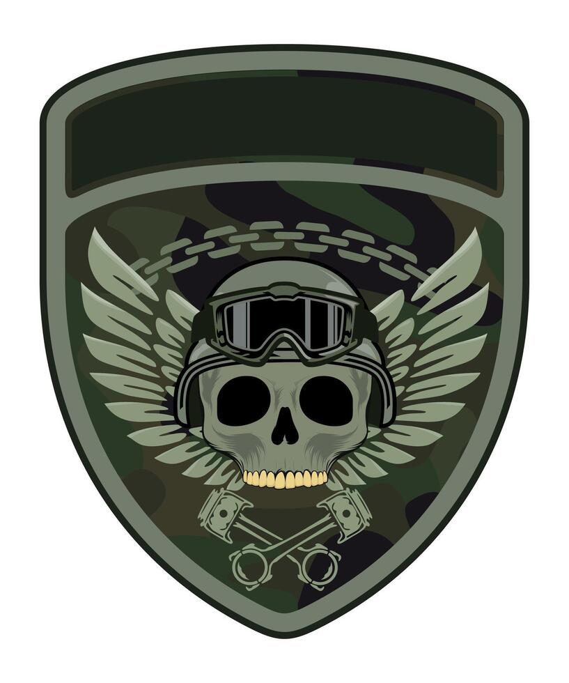 sleeve military green camouflage chevron military driver with skull in military helmet and with wings on white background vector