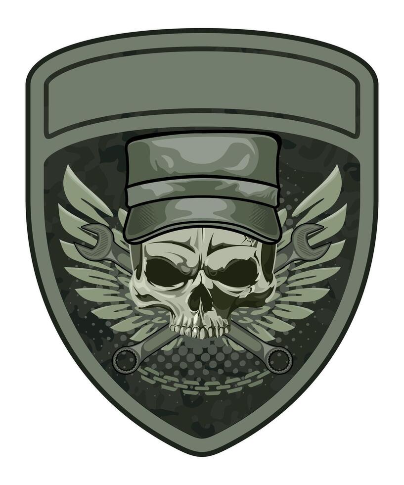 sleeve military army green camouflage chevron military driver with skull in military cap and with wings on white background vector
