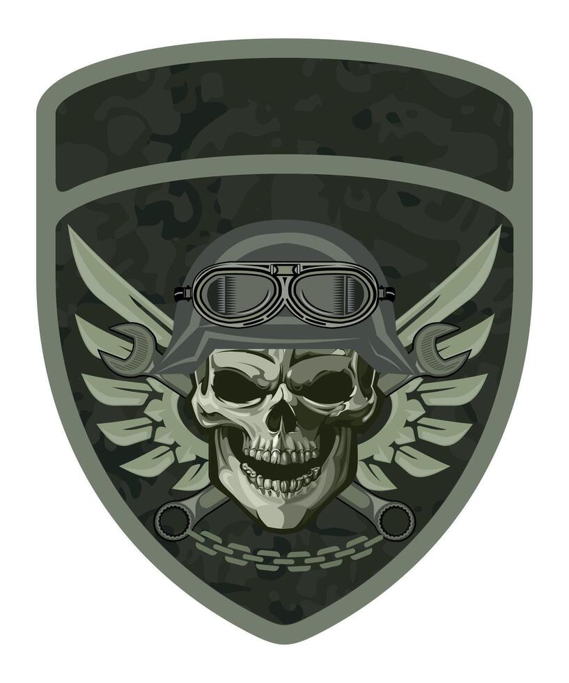 sleeve military army green camouflage chevron military driver with skull in military helmet and with wings isolated on white background vector