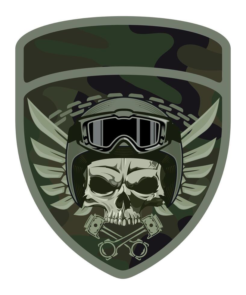 military army green camouflage chevron military driver with skull in military helmet and with wings on white background vector