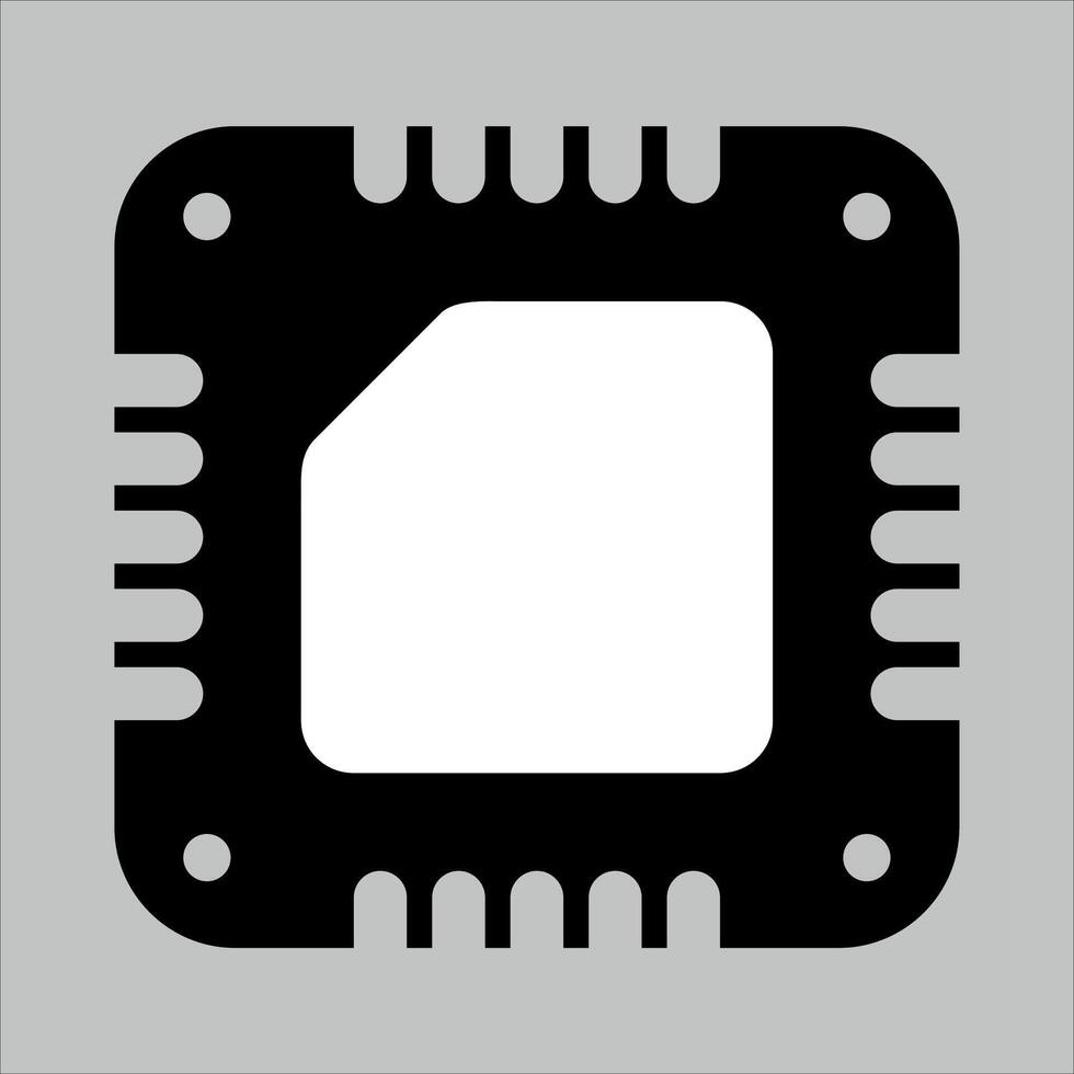 black and white cpu comouter chip icon on white background vector