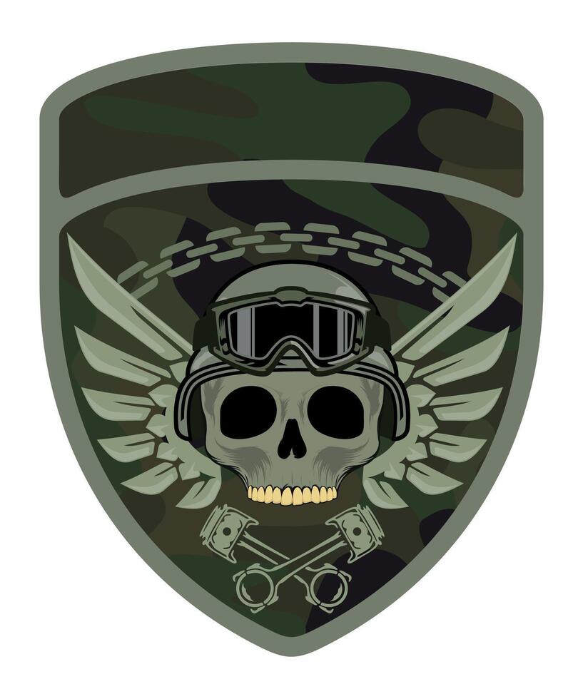 sleeve military army green camouflage chevron military army driver with skull in helmet on white background vector