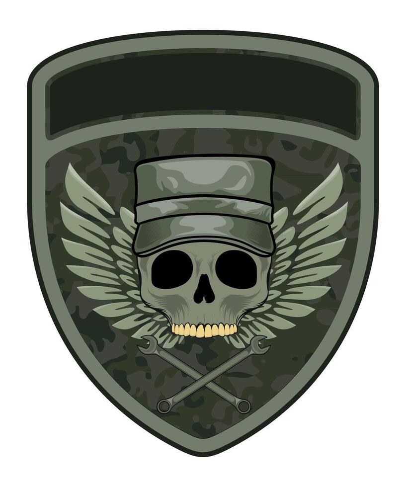 sleeve military army green chevron military driver with skull in military cap and with wings on white background vector