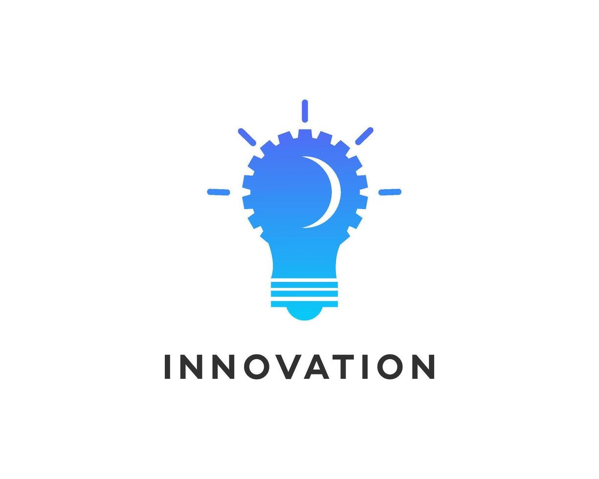 Innovative Blue Lightbulb Gear Crescent Moon Design Innovation vector