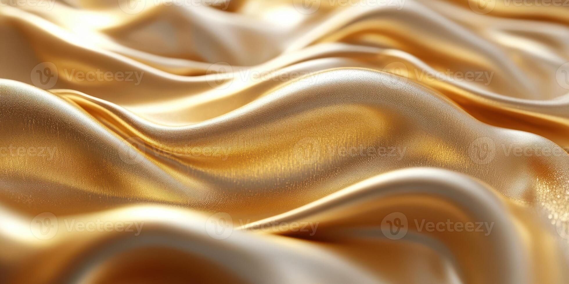 Golden silk fabric draping gracefully in soft waves, creating a luxurious texture and sheen photo