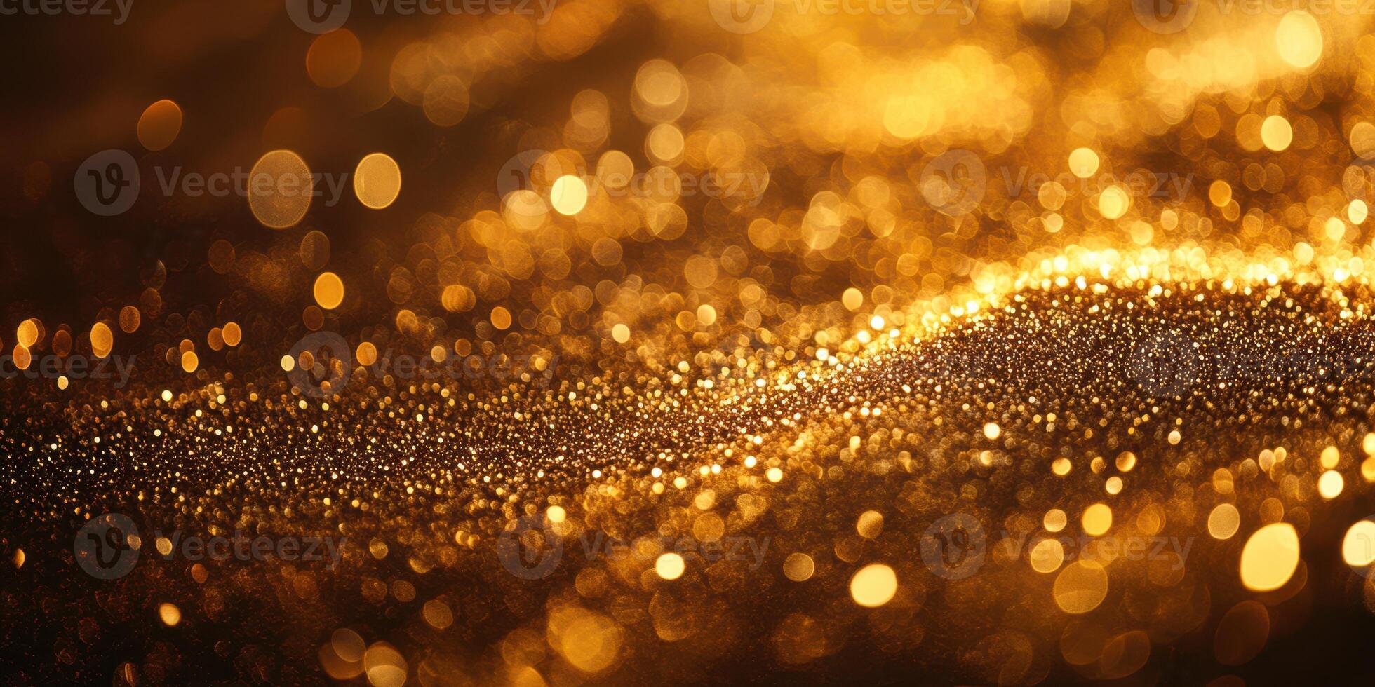 Beautiful shimmering golden particles create a stunning backdrop with bokeh effect in a close-up view during daylight photo