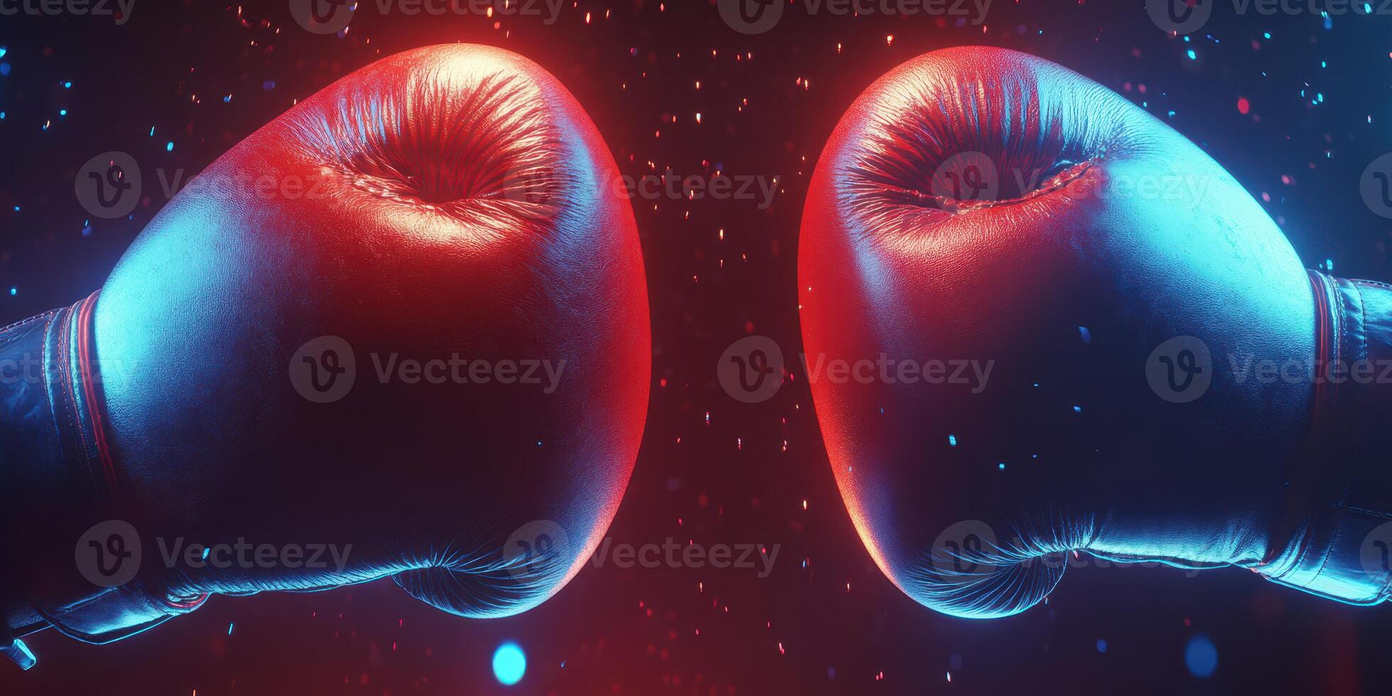 Colorful boxing gloves clash in a dynamic display of competitive spirit at a sports event photo