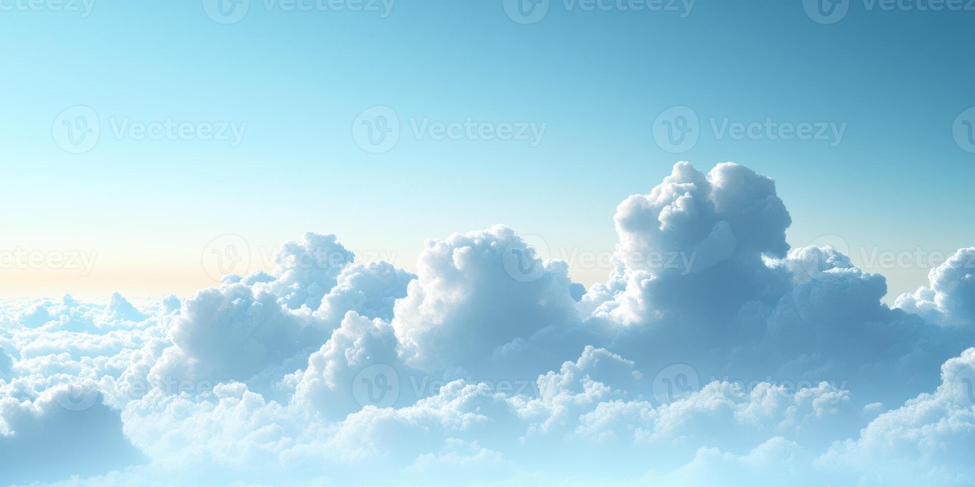 Beautiful fluffy clouds drifting in a clear blue sky during midday hours photo