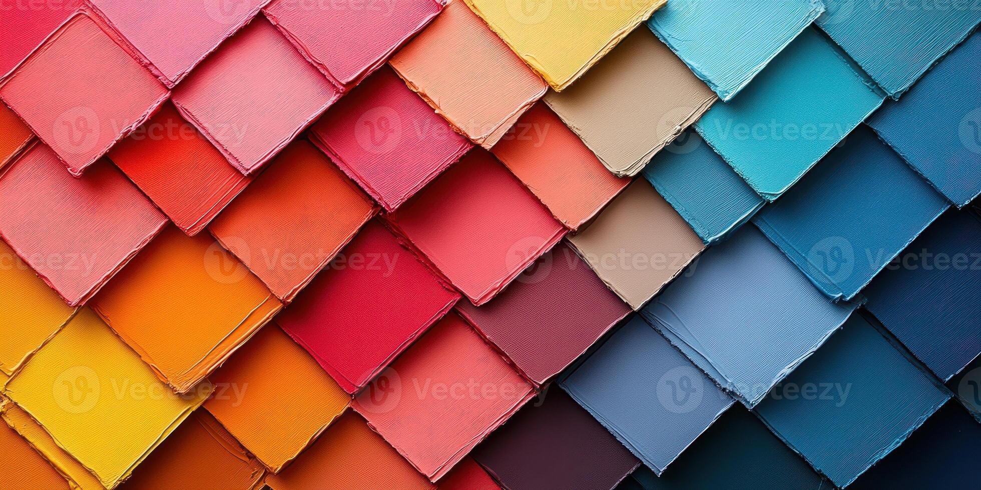 Colorful arranged paint swatches showcasing a spectrum of hues in a visually appealing pattern suitable for artistic endeavors photo
