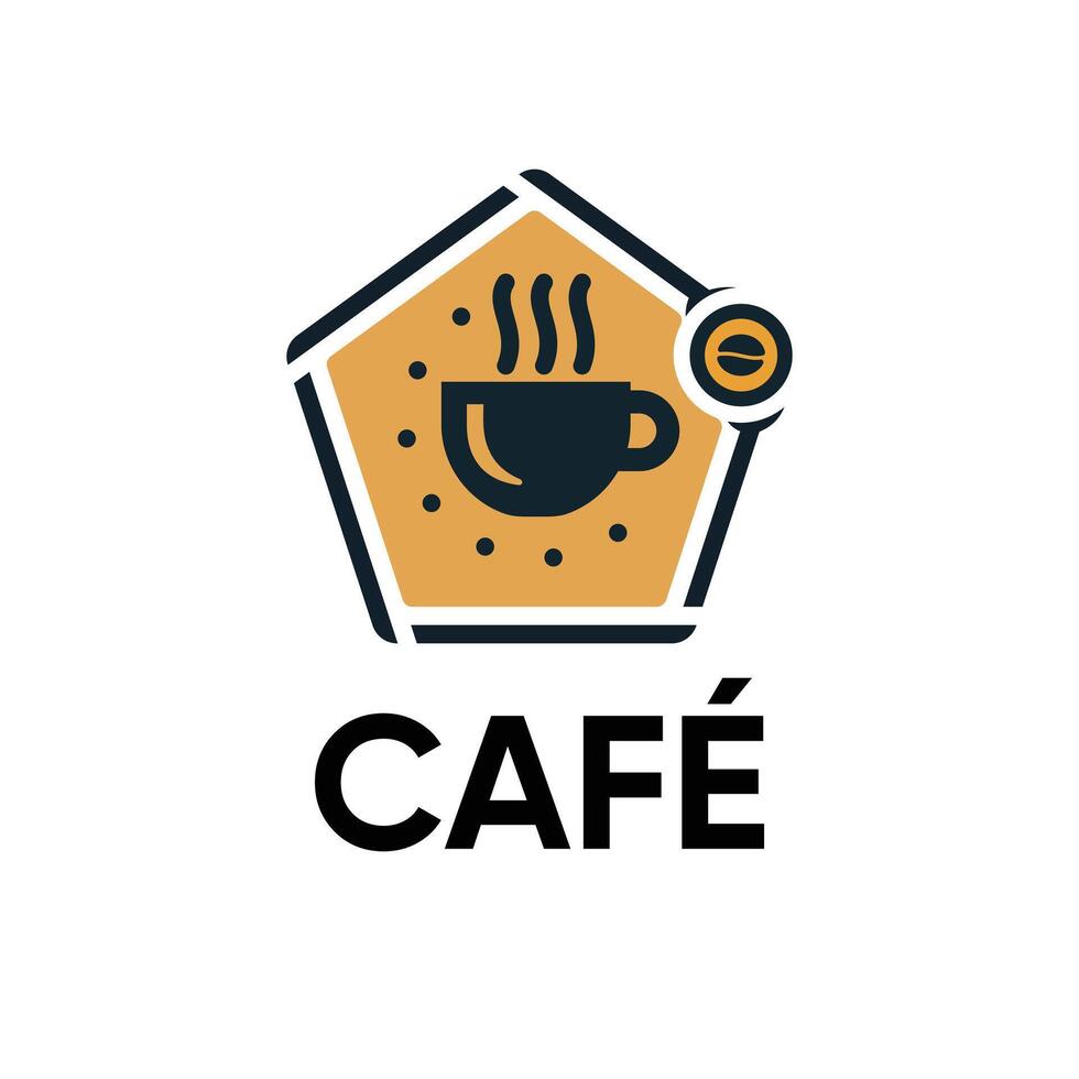 cafe or coffee logo pentagon shape premium design vector