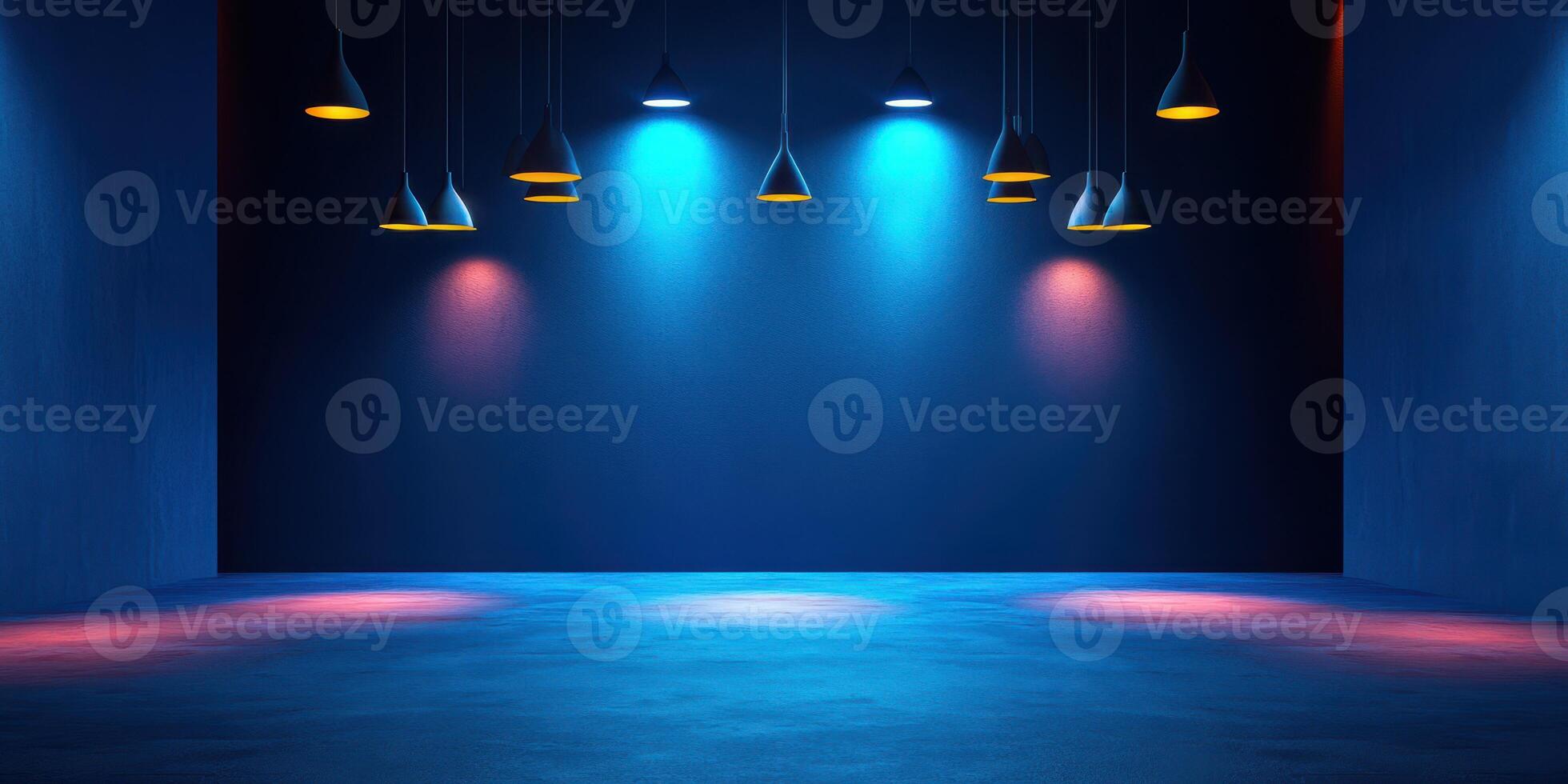 Brightly lit modern space with colorful lights for events and gatherings in a contemporary setting photo