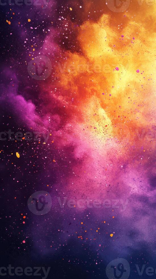 Vibrant cosmic explosion of colors with hues of purple, orange, and yellow creating a dramatic celestial backdrop photo