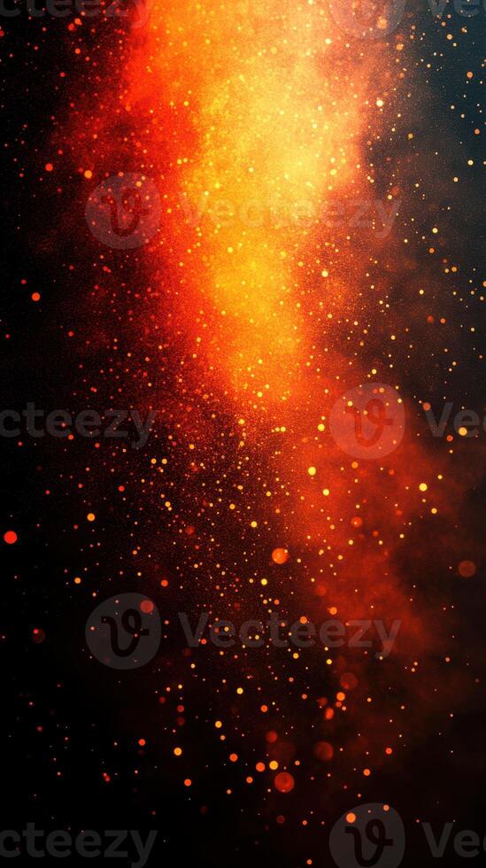 Vibrant display of orange and gold particles swirling against a dark background creates a captivating visual experience photo