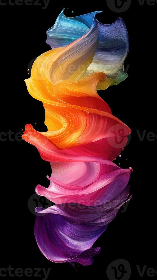 Colorful swirl of paint creates a vibrant abstract design against a black background photo