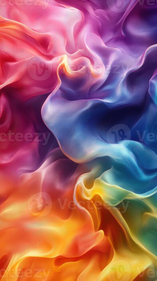 Colorful silk fabric flows in a vibrant swirl of hues creating an artistic and dynamic visual display photo