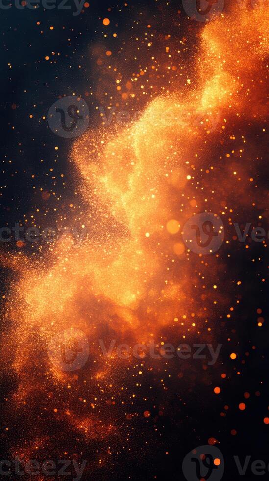 Bright golden particles swirl through dark space, creating a captivating cosmic atmosphere during a celestial event photo