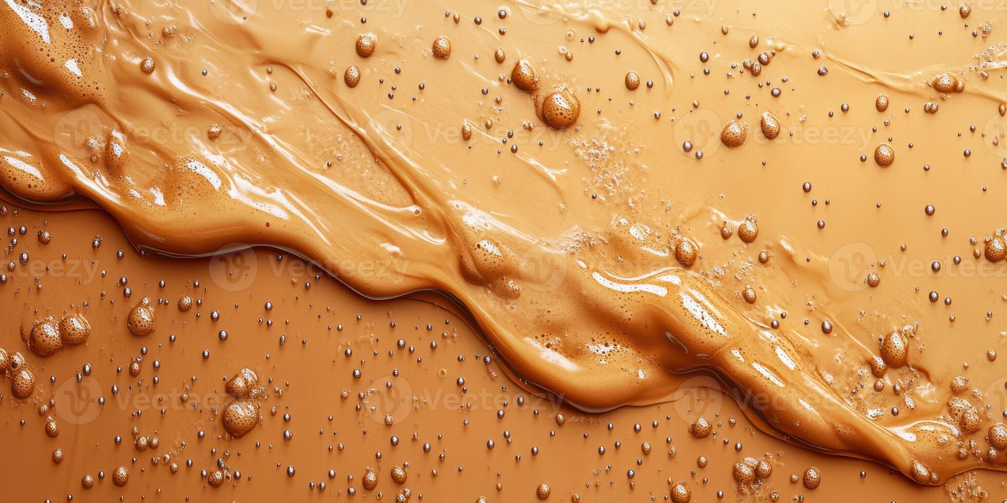 Smooth caramel flow creates an enticing texture with glistening bubbles and rich color in artistic arrangement photo