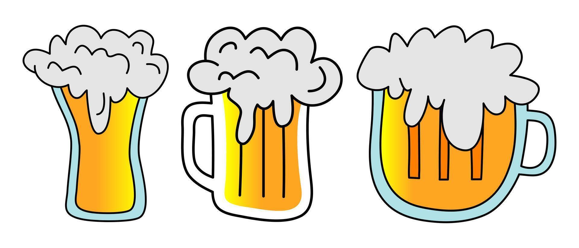 Illustration of a glass of beer with foam. Hand drawn beer mug in doodle style. vector