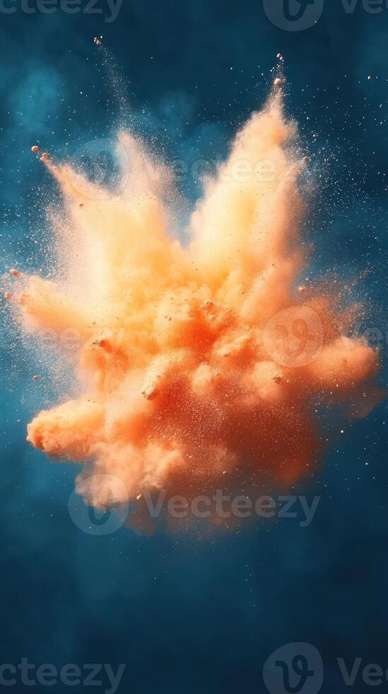 Colorful explosion of dust and particles against a dark blue background, capturing the dynamic movement of the event photo