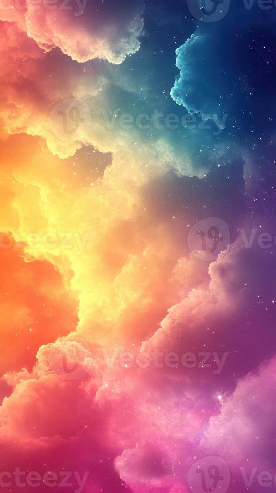 Colorful abstract clouds fill the sky at twilight with vibrant hues of orange, purple, and blue creating a dreamlike atmosphere photo