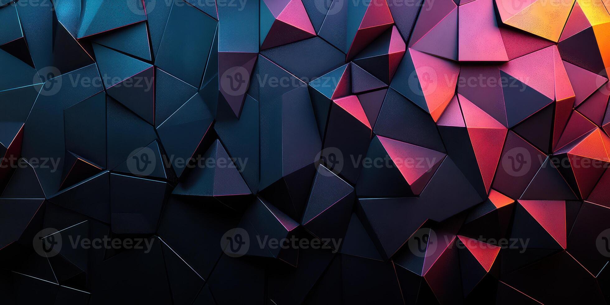 Colorful geometric shapes create a striking abstract background pattern in vibrant hues and dark tones photo
