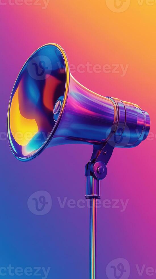 Colorful megaphone against a vibrant background, creating an eye-catching visual display in a modern art setting photo