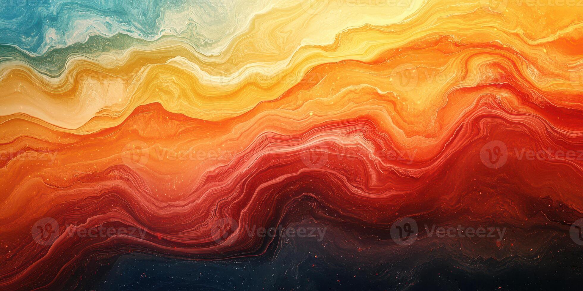 Vibrant abstract landscape with flowing waves of orange, red, and blue hues against a textured background photo