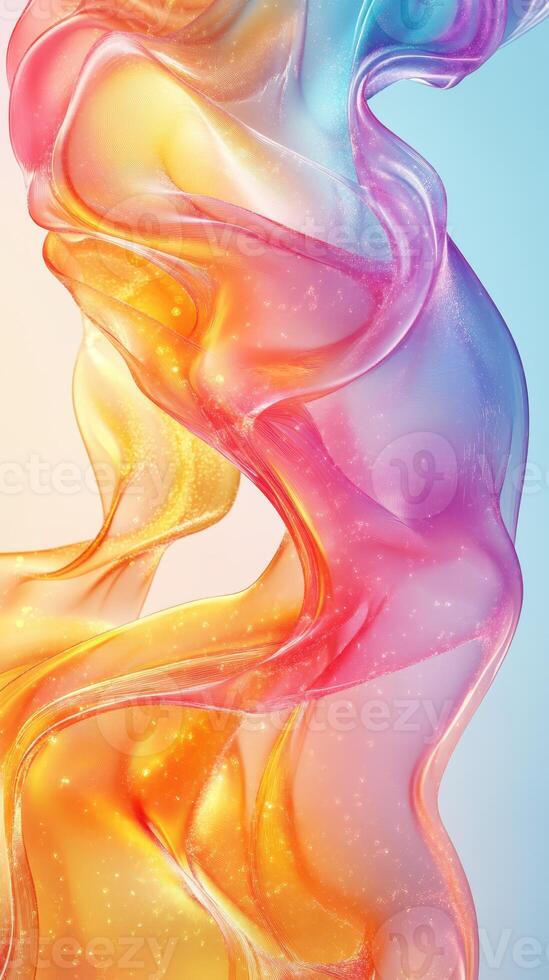 Colorful abstract waves flow gracefully, displaying a blend of vibrant hues and light in a soft gradient background photo