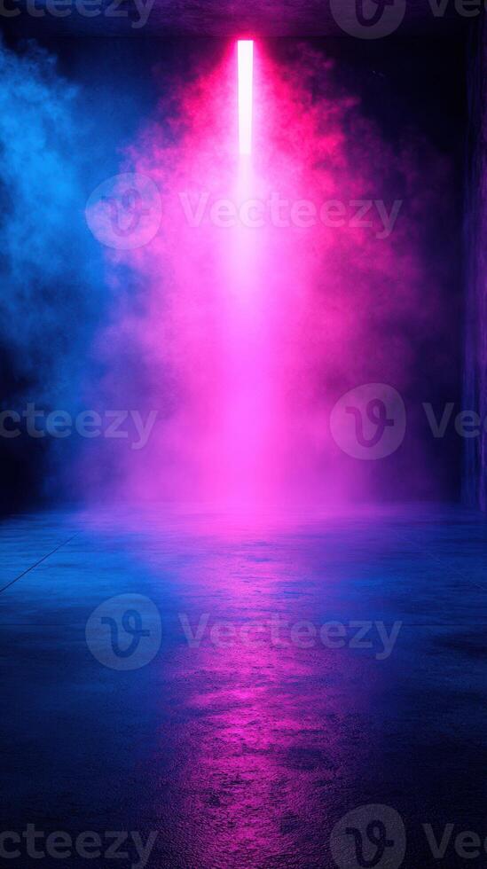 Colorful mist and light beam create a vibrant atmosphere in a dark urban space photo