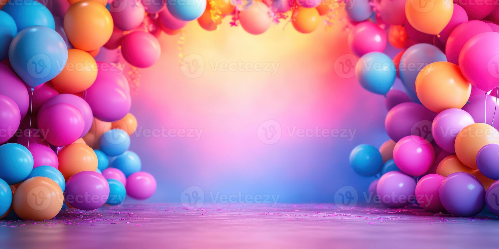 Colorful balloon arch creating a festive atmosphere for a celebration or event photo
