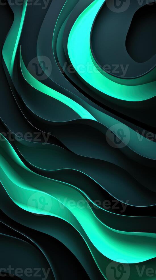 Intricate wave patterns with teal and black hues create a dynamic background design for various applications photo