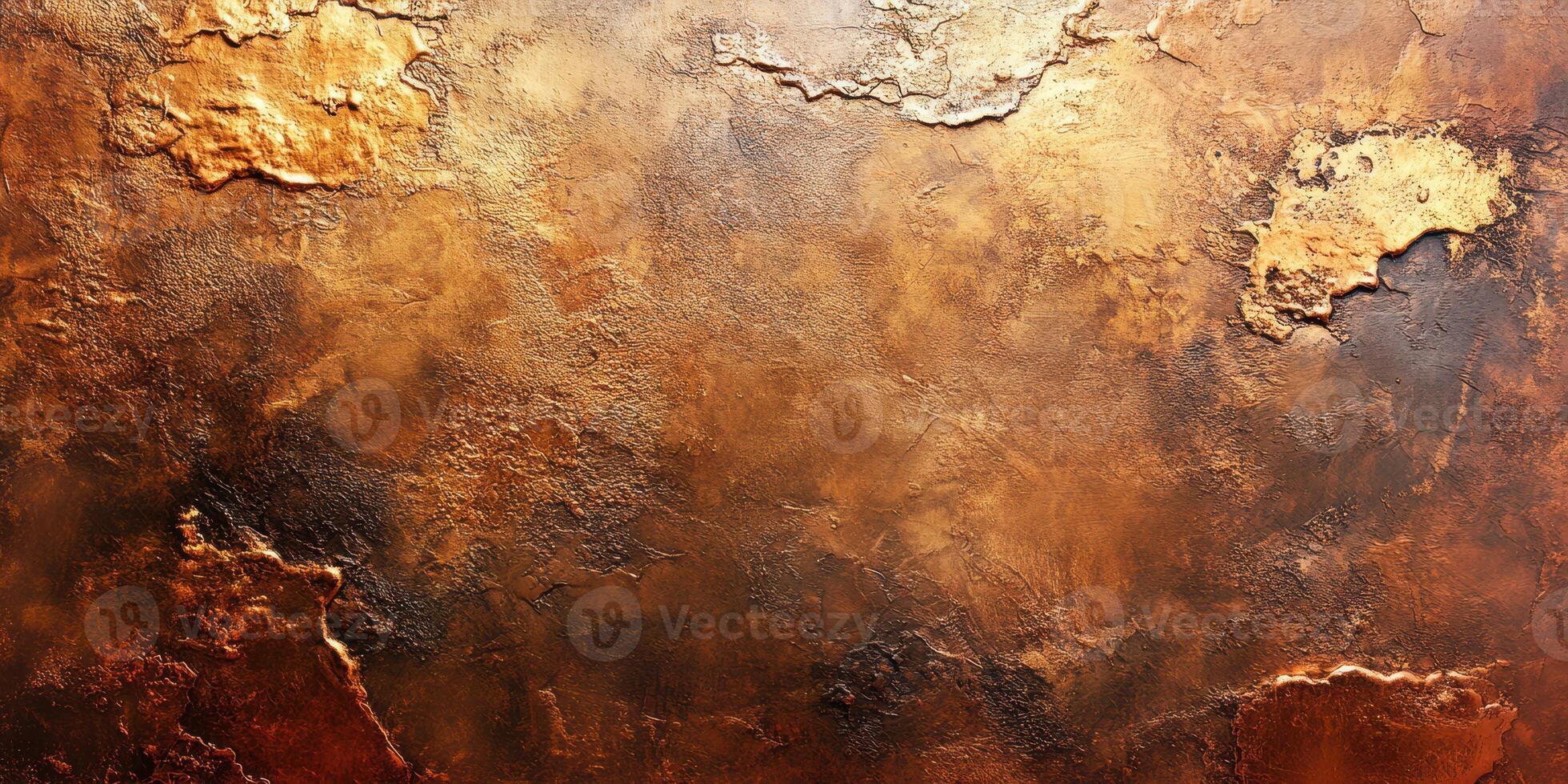 Textured metallic surface with warm tones and organic patterns in an artistic display of light and shadow photo