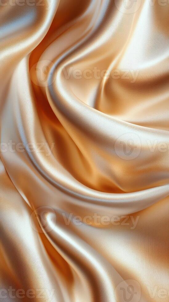 Elegant golden silk fabric draping softly with gentle curves and smooth textures under soft lighting photo