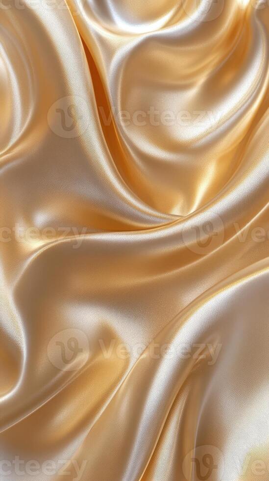 Elegant golden satin fabric with smooth folds and glossy finish creates a luxurious texture suitable for various design projects photo